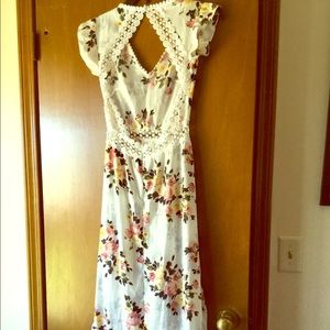 Long Lace floral dress with open back